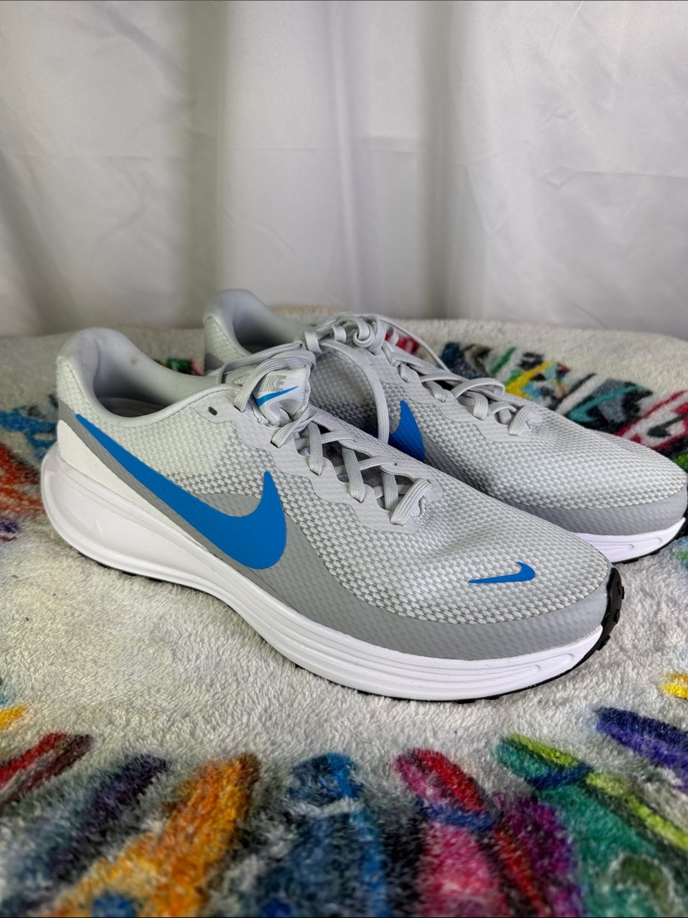 Nike Men’s Athletic Shoes - Light Gray with Blue Swoosh